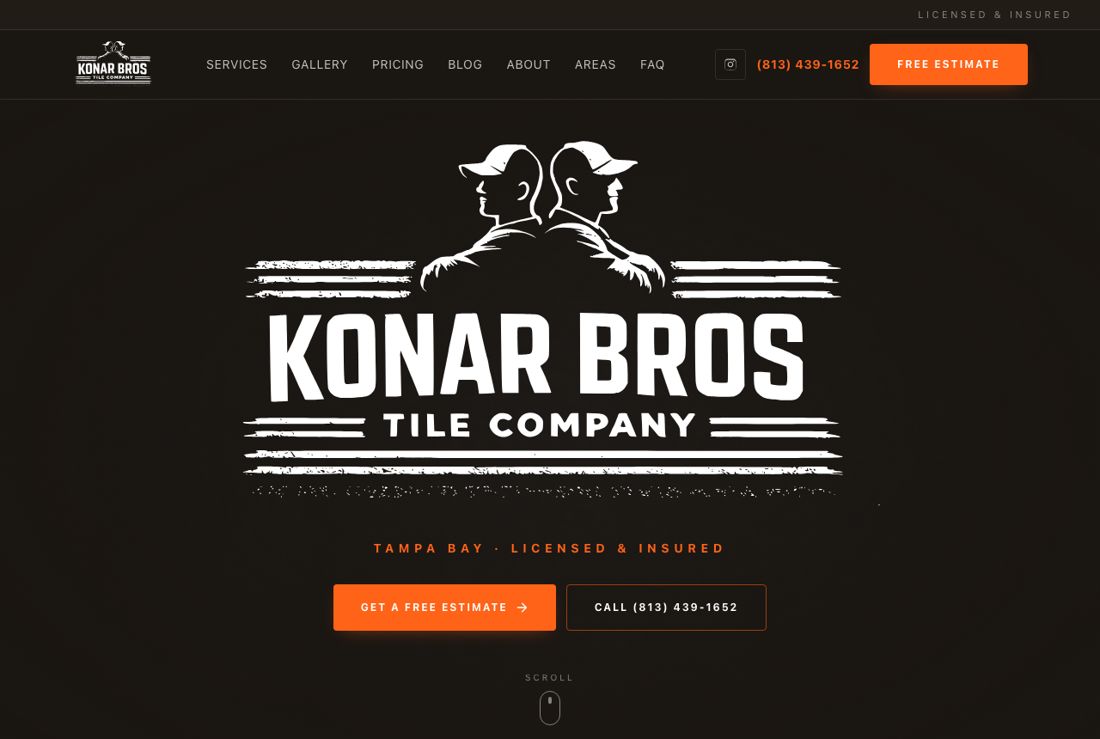 Konar Bros tile contractor website built by K94 Web